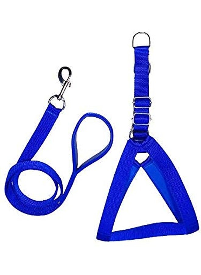 Pups&Pets Combo 1 inch Dog Adjustable Chest Belt Padded Body Harness with Leash for All Breed Dogs and Puppies (Blue) - Medium - Image 1